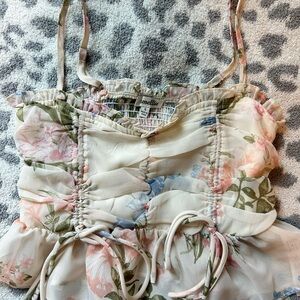 White floral runched corset fairy top